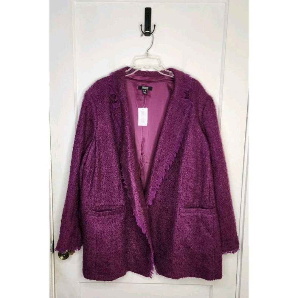 New Dennis Basso Blazer Womens 28W Purple Boucle Fringe Button Jacket Lined